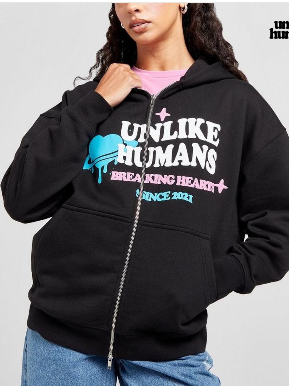 Unlike Humans XS Black Zipper Hoodie Heavyweight Heartbreaker Women's Track Top